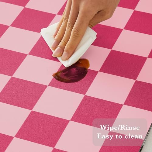 Ohocut Checkered Dish Drying Mat for Kitchen Counter, Coffee Bar Station Accessories, Retro Cute Girly Pink Aesthetic Modern Absorbent Drainer Mat Kitchen Drying Mat Easy Clean, Hot Pink 16" x 24" - Image 5