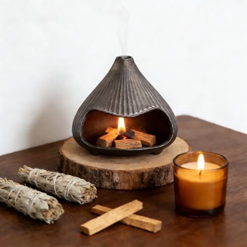 Ceramic Incense Holder, Mini Palo Santo Burner Chimney for Palo Santo Sticks, Cone Incense and Sage Smudging, Handmade Cone Incense Holder Burner for Yoga, Meditation, and Energy Cleansing (Black 01) - Image 3