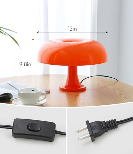 Orange Mushroom Lamp, Mid Century Modern Table Lamp for Bedroom, Minimalist Mushroom Decor Bedside Small Lamps, 2700K(Bulb Included, Plug Powered) - Image 4