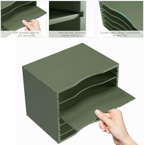 Bamjoy Bamboo 5 Tier Desktop Organizer, Paper Organizer Mail Sorter, File Holder Letter Document Storage with Adjustable Shelves for School Home Office, Forest Green - Image 5