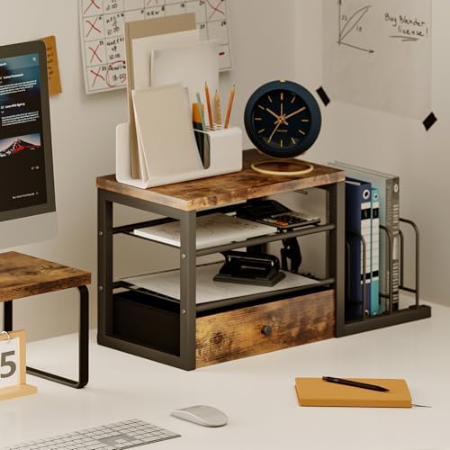 Homeiju Wood Desk Organizer with Drawers, Desk File Organizer with 3 Vertical File Holders, File Shelf,Storage for Mail, Supplies,Classroom Organization - Image 3