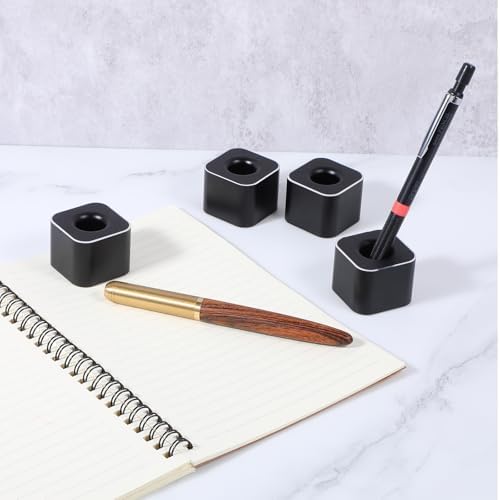 4 Pieces Single Pen Holder For Desk, Solid Metal Fountain Pen Stand, Square Pen Stand, Mini Pen Display Stand Toothbrush Holder, Desk Organizer Accessory, For Home, Office, Students, Teachers (Black) - Image 4