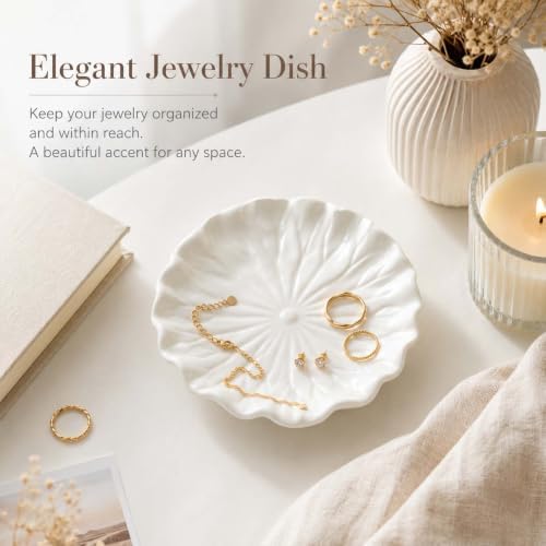 Gift for Women,White Ceramic Jewelry Dish Tray, Lotus Leaf Ring Dish - Image 6