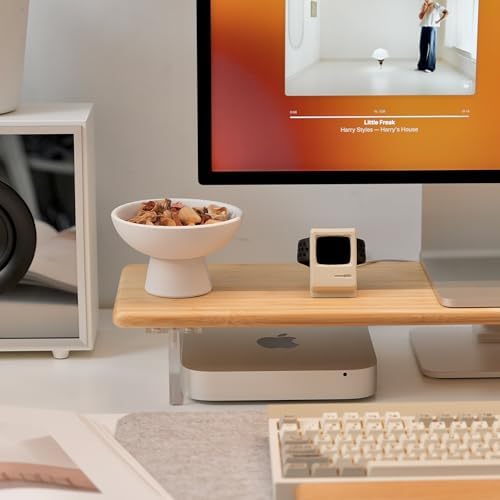 Bamboo Monitor Stand Riser, Natural Desk Shelf with Acrylic Legs - Image 3