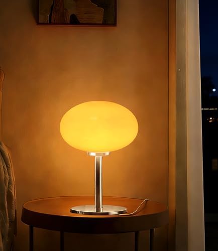 Glass Mushroom Lamp, Mid Century Dimmable Lamp 3 Color Temperatures Table Lamp for Bedroom Living Room Bedside Lamp, Cute Lamp Modern Small Lamp (8W, Orange) by Anykonio