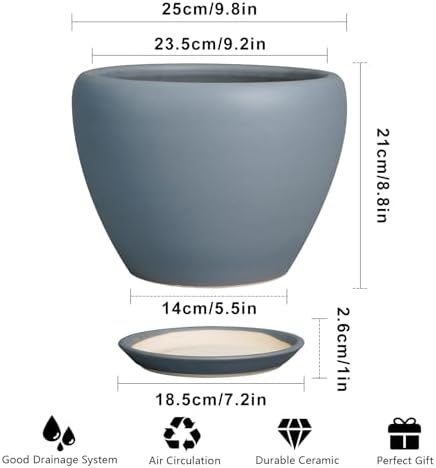 Ceramicfor 10 Inch Plant Pot, Ceramic Planter, Matte Gray - Image 3