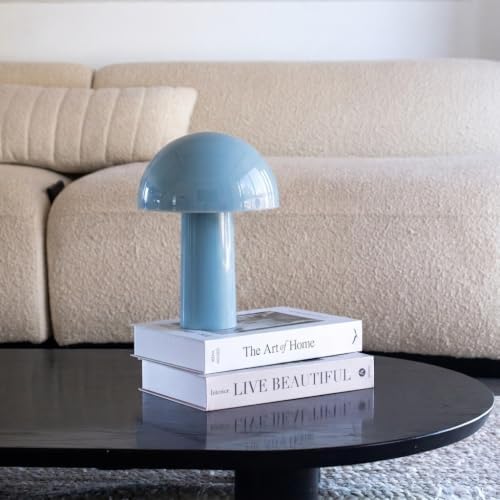 Brightech Celia Small Lamp – 10" Touch-Controlled Mushroom Table Lamp, Cordless & Dimmable LED, Portable & Rechargeable Bedside Night Light, Sustainable Recycled Modern Lamp for Home Décor, Light Blue - Image 3