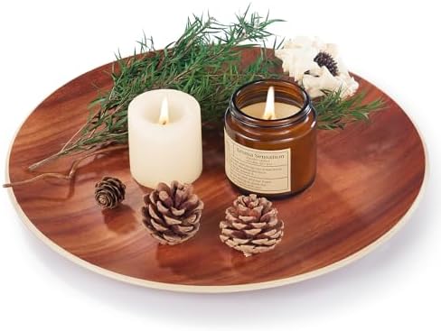 Yangbaga Acacia Wood Serving Tray: Round Decorative Tray for Home Decor by Hanber