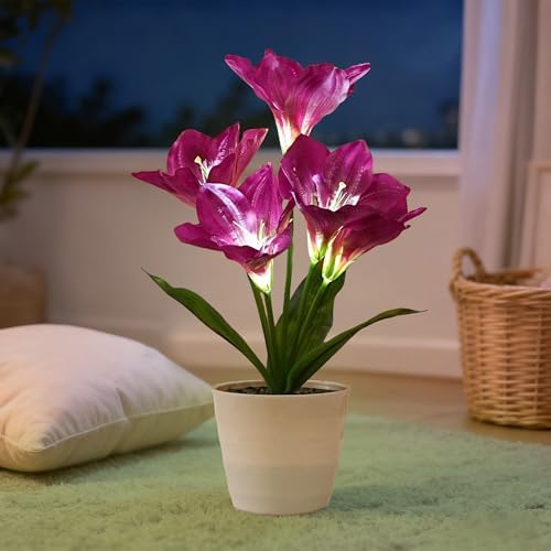 Artificial Purple Lily Flower Lamp - Flower Night Light, Christmas Birthday Gifts for Women Wife Girlfriend Mom Anniversary Bedroom Bar Coffee Shop Night Light Lamp Home Decor by Hibeauti