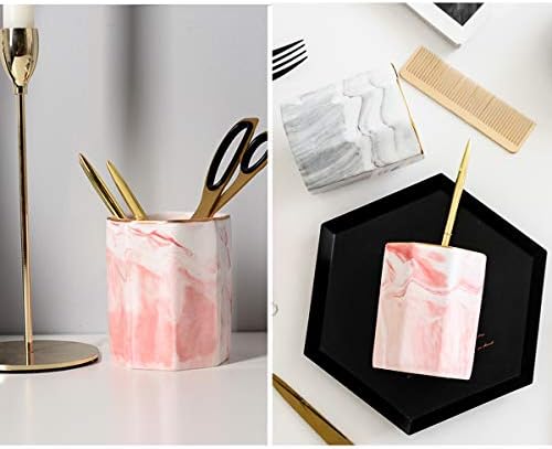 Pen Pencil Holder for Desk, Durable Ceramic Pens Organizer, Makeup Brush Holder, Table Decor and Desk Accessories, Perfect Office Home Organization for Women Girl, Teacher Supplies, Pink Marble - Image 3