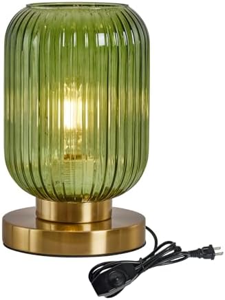 Green Glass Table Lamp,Vintage Gold Base Ribbed Bedside Lamp by FeaseyFeaturedProducts