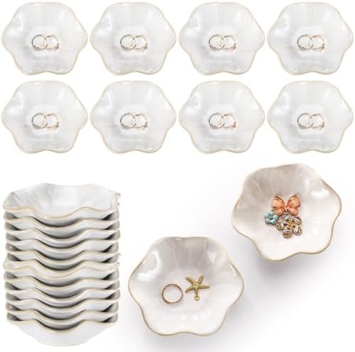 Teenyyou 8 Pcs Ceramic Jewelry Dish Bulk Small Trinket Tray, White by Teenyyou