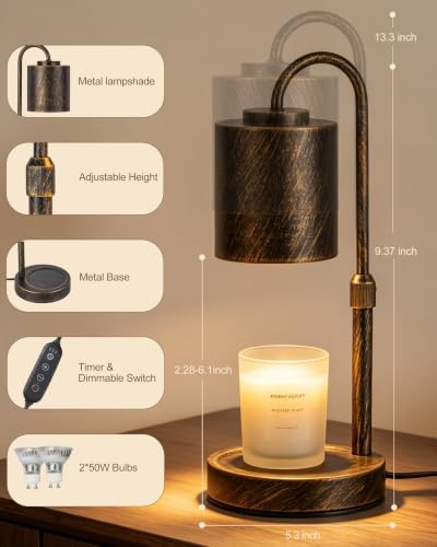 CASTLELIFE Dimmable Candle Warmer Lamp with Timer, Height Adjustable Candle Warmer for Jar Candles, for Home Decor House Warming Gifts, Birthday Gifts for Women, Antique Brushed Copper - Image 2