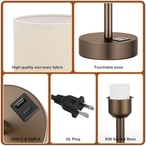 Dicoool Bedside Table Lamp for Bedroom - 3-Way Dimmable Touch Lamp, USB A+C - Image 6