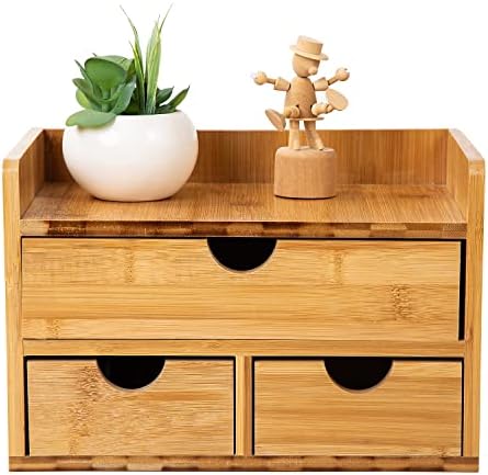 Rustic Bamboo Desk Organizer with Drawers,3-Drawer Desktop Storage Box - Image 4