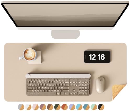 YSAGi Double-Sided Desk Pad, 23.6"x13.7" Leather Desk Mat, Eco Cork Desk Pad Protector, Large Mouse Pad for Desk, Waterproof Desk Blotter Pad, Desk Writing Pad for Office Work/Home(Beige/Cork) by YSAGi