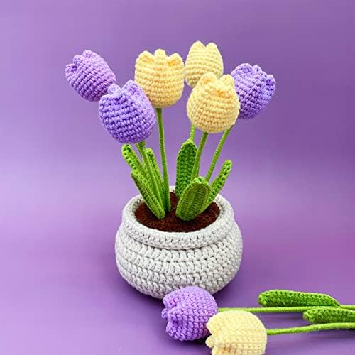 Lily's Lyric Flower Crochet Kit | Tulip Flowerpot | Step-by-Step Video Tutorial for Adults Teenagers | DIY Home Decoration Craft Gift Idea Purple&Yellow - Image 2