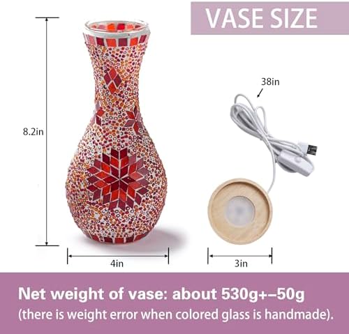 Mosaic Vase Lamp, Turkish Table Lamp with Wood Base, USB LED - Image 3