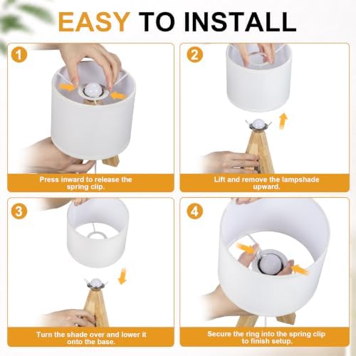 Tripod Table Lamp Small Bedside Lamp with White Fabric Shade, Mid Century Modern Nightstand Lamp for Bedroom Living Room Office Nursery, Wooden Legs(Cylindrical) - Image 5