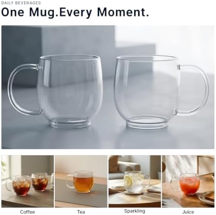 Aquach 20oz Glass Coffee Mugs Set of 2, Clear Borosilicate Tea Cups - Image 5