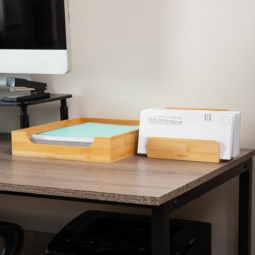 Mind Reader 3-Tier Mail Sorter, Desktop Organizer, Mail Organizer, Modern, Office, Bamboo, 6.75"L x 4"W x 4.25"H, Brown - Image 2