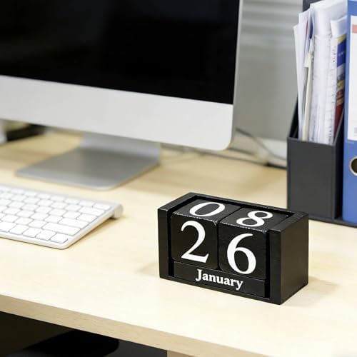 Notakia Black Wooden Block Calendar, Perpetual Desk Calendar, Stylish and Durable Block Calendar for Home and Office - Image 2