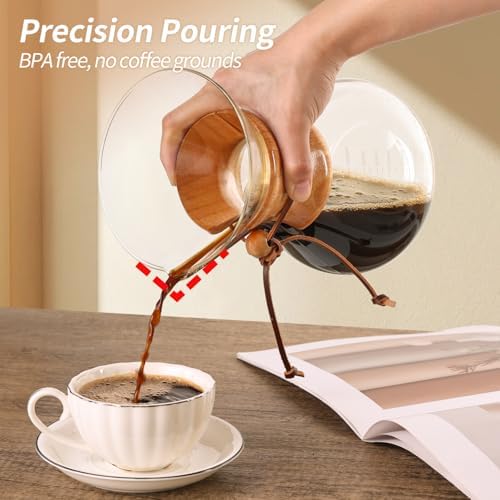 Pour Over Coffee Maker 34 OZ, 10 Cup Borosilicate Glass Drip Coffee Maker with Reusable Stainless Steel Filter and Cork Grip for Home Café 1000 ML - Image 2