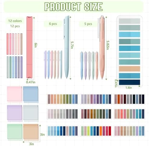 135 Pcs Book Annotation Kit Aesthetic Pencil Case Bag 12 Highlighter 11 Gel Pen 1 Marker 300 Sheet Transparent Sticky Notes Pad 2640 Index Stickers Bible Study Supplies(Kawaii,Green) - Image 3