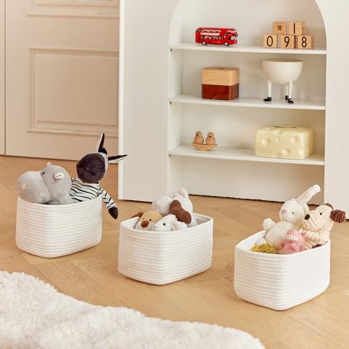 R RUNKA Small Cotton Rope Basket – Storage Bin for Organizing (10.6" x 6.7" x 6.7"), Bathroom Storage Basket for Shelf, Counter & Closet（White） - Image 4