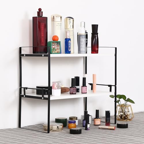 YGYQZ Desk Shelf Organizer, 2-Tier Desktop Bookshelf, Black & White - Image 2