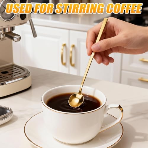 6 PCS Gold Coffee/Tea Spoon Set, 6.7 Inches Long Handle 304 Stainless Steel Espresso Spoon, Ice Tea Stirring Utensil, Durable Coffee Bar Accessory for Home and Café - Image 2
