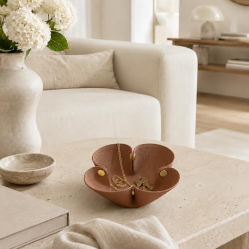 Grained Faux Leather Flower Shaped Valet Tray, Brown - Image 6