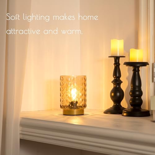 LUSHARBOR Battery Operated Lamp with Timer, Small Decorative Table Lamp Ambient, Glass Cordless Lamps Bedside Battery Powered Lamp for Bookshelf, Entryway Wave Design-Amber - Image 6