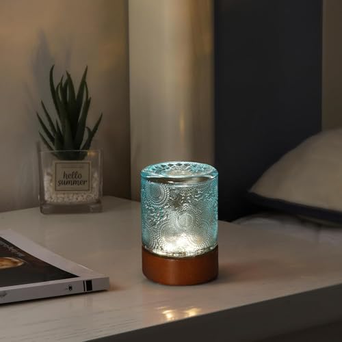 Mini Soft Warm Light Lamp Battery Operated Portable Night Light with Timer, Small Glass Vintage Dim Sleep Nightlights, Battery Powered Wireless Night Lights for Adults (1), Blue, M2-1-6 by Unknown