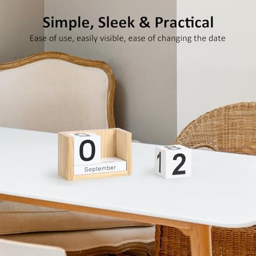 Wooden Block Calendar for Desk, Small Size Daily Desktop Perpetual Desk Calendar, Cute Date Display Desk Accessories for Home Office Decor, Teacher, Classroom, Reusable Yearly, Wood Grain - Image 5