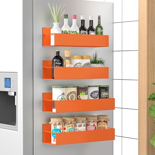 HuggieGems Metal Magnetic Spice Rack for Refrigerator Orange, 4 Pack by HuggieGems