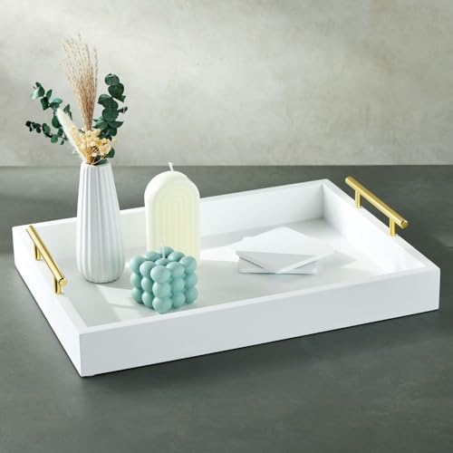 Juvale Ottoman Tray with Coasters & Interchangeable Gold & Silver Handles - 15.7" x 11.8" x 3.1" - White Rustic Wood Rectangular - Coffee Table Tray for Serving & Decorative Accents - Image 5