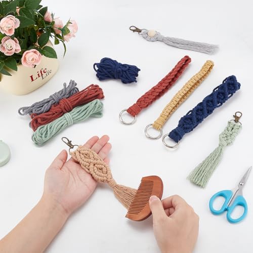 INFUNLY 6 Set DIY Macrame Boho Keychain Kits Cotton Macrame Keychain Kit for Women Charm Gift Handcrafted Aesthetic Tassel Macrame Keychain for Strap Phone Bags Macrame Adults Beginners - Image 5