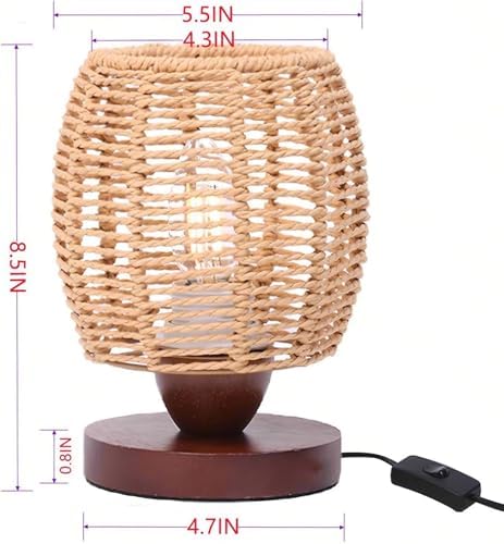 Rattan Table Lamp,Boho Small Beside Lamp,Farmhouse Table Lamp for Room Decor,Vintage Wicker Wooden Nightstand Bamboo Woven End Table Lamps for Bedroom Living Room Desk Kids Room,LED Bulb Included - Image 5