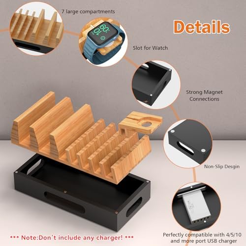 Pezin & Hulin Bamboo Charging Station with 5 Cables-Natural+Black - Image 4