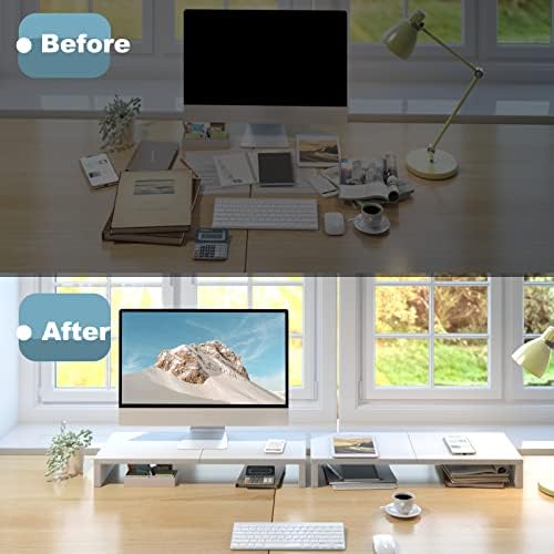 TEAMIX 2 Pack White Monitor Stand Riser 20 inch, Wooden Desktop Stand Shelf - Image 7