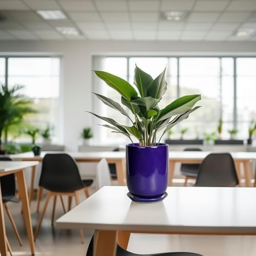 Ceramic Plant Pot - 8 Inch Planter for Indoor Plants Outdoor Flower Pot with Drainage Hole and Saucer Home Patio Office Decor Blue - Image 6