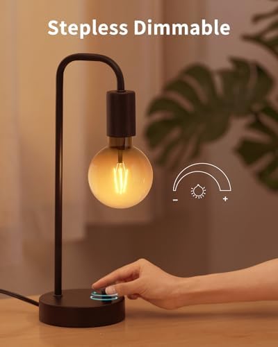 ONEWISH Industrial Table Lamp Set of 2 with USB C&A Charging Port, Stepless Dimmable Nightstand Bedside Lamps for Bedroom,Desk Lamps with 2700K Black Gradient Bulb for Reading Living Room,Office - Image 3