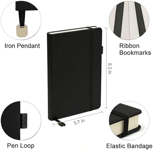 A5 Dotted Journal Starter Kit with Stencils and Stickers, Hardcover Dot Grid Notebook with 120 GSM Paper, Index Tabs and Date Stickers for Journaling, Study and Work,Black - Image 4
