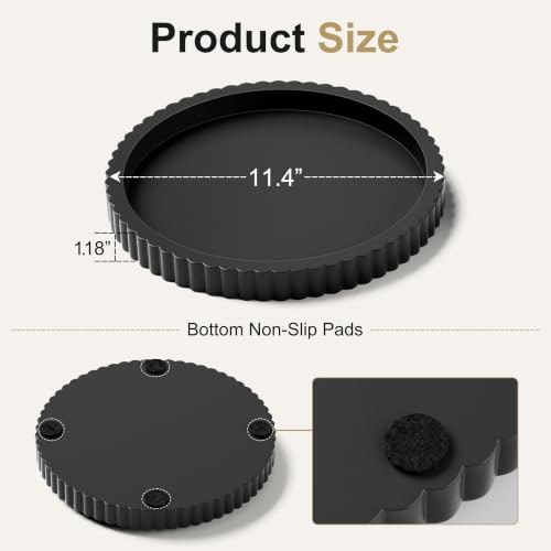 FGU Round Wood Decorative Trays for Coffee Table Home Decor, Black - Image 2