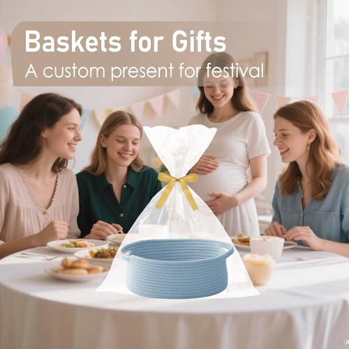 JMvicyroam Small Woven Basket, Empty Gift Basket, Blue/1 Pack - Image 4