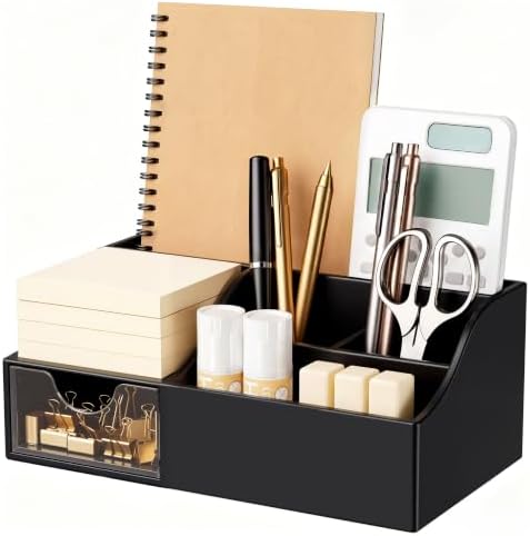 HBlife Acrylic Desk Organizer with Drawer, Pen & Pencil Holder, Multifunctional Desktop Caddy for Office Supply and Organization (Black) by HBlife