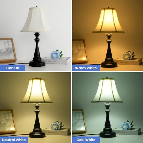 Traditional Table Lamp, Vintage Desk Lamp for Living Room with Fabric Shade, Farmhouse Bedside Lamp Black Finish for Bedroom Nightstand Office Hotel (Pack-01) - Image 7