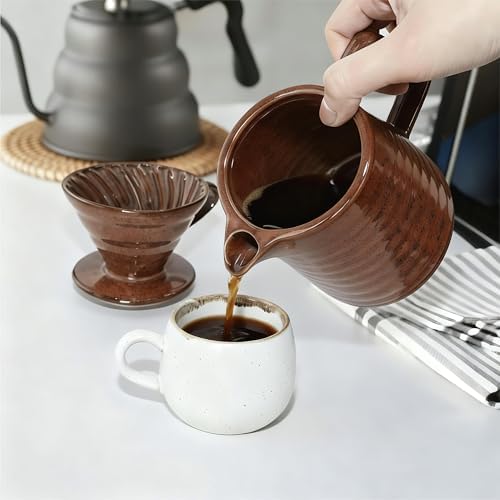 Vintage Ceramic Pour Over Coffee Maker with V60-Style Dripper and 40 Paper Filters (Red) - Image 2