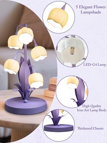 Flower Lamp for Home,5 Lily of The Valley Vintage Table Lamps (Purple) - Image 3